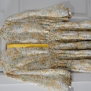 Modest Yellow Floral Midi Dress with Smocked Waist